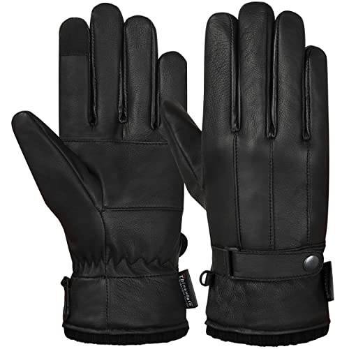 Hand Fellow Herren Winter Lederhandschuhe Weiches Nappa Schaffell Warmes Fleecefutter Thinsulate Handschuhe, Schwarz , M von Hand Fellow