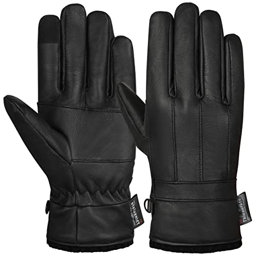 Hand Fellow Herren Winter Lederhandschuhe Weiches Nappa Schaffell Warmes Fleecefutter Thinsulate Handschuhe, Schwarz , M von Hand Fellow
