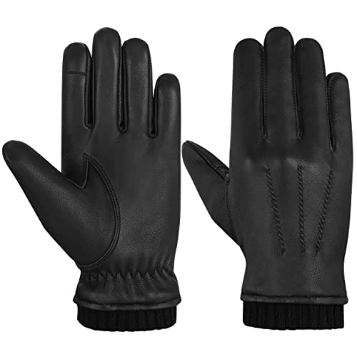 Hand Fellow Herrenmode Fahren Schwarze Lederhandschuhe Fleece gefüttert Touchscreen Lederfahrerhandschuhe Winter Warmer Lederhandschuh Outdoor (Black Rib, M) von Hand Fellow