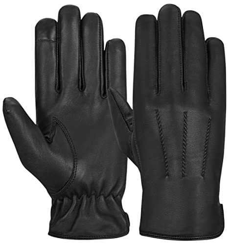 Hand Fellow Herrenmode Fahren Schwarze Lederhandschuhe Fleece gefüttert Touchscreen Lederfahrerhandschuhe Winter Warmer Lederhandschuh Outdoor (Schwarz, L) von Hand Fellow