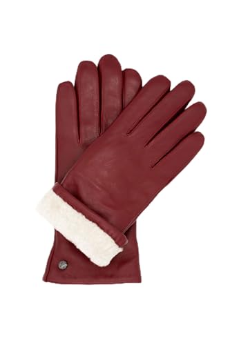 Exklusive Damen Lederhandschuhe aus Nappa Haarschafleder gefüttert mit Merino Lammfell, Touchscreen, langer Schnitt bis über das Handgelenk, warme Lammfellhandschuhe, rot von Hand Gewand by Weikert