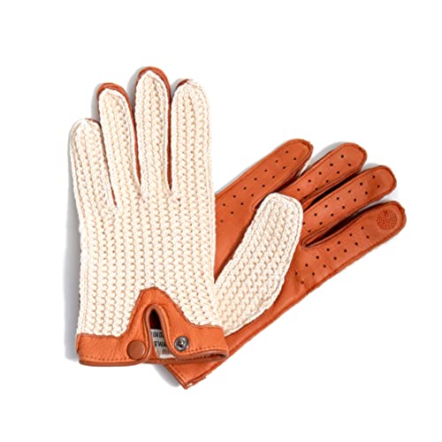 Hand Gewand by Weikert Auto-Handschuhe aus Hirschleder mit Häkeloberteil aus Baumwolle, handgenäht, Touchscreen, ungefüttert, Autofahrer Lederhandschuhe Damen, Motorrad, Fahrrad, Herren von Hand Gewand by Weikert