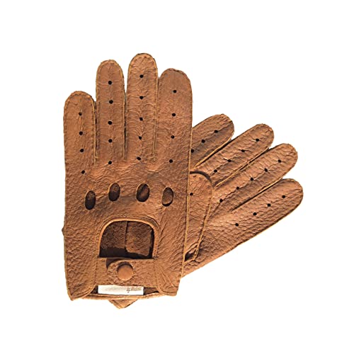 Hand Gewand by Weikert Exklusive Auto Lederhandschuhe aus Peccary, ungefüttert, Autofahrerhandschuhe mit Finger, handgenäht, Pekari, Motorradhandschuhe, Herren/Damen, mittelbraun; Gr. 9,5 von Hand Gewand by Weikert