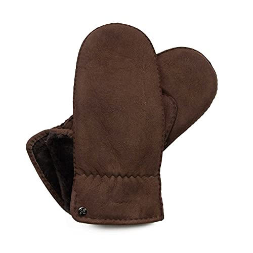 Hand Gewand by Weikert Lammfell-Fäustlinge aus australischem Merino Lammfell, extra weich, handgenäht, Damen, Lammfellhandschuhe, Fausthandschuhe, Lederhandschuhe (8 (Damen), Braun) von Hand Gewand by Weikert