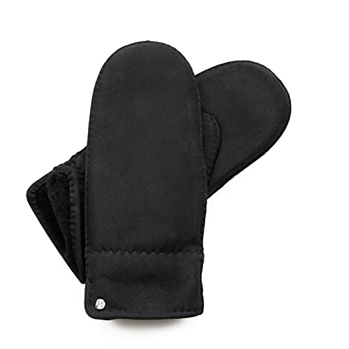 Hand Gewand by Weikert Lammfell-Fäustlinge aus australischem Merino Lammfell, extra weich, handgenäht, Damen, Lammfellhandschuhe, Fausthandschuhe, Lederhandschuhe (8 (Damen), Schwarz) von Hand Gewand by Weikert