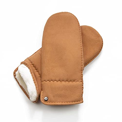 Hand Gewand by Weikert Lammfell-Fäustlinge aus australischem Merino Lammfell, extra weich, handgenäht, Damen, Lammfellhandschuhe, Fausthandschuhe, Lederhandschuhe Beige, Größe 8 von Hand Gewand by Weikert