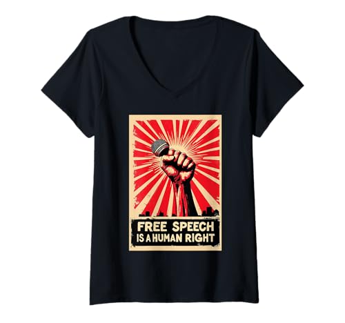 Damen Starke Blockbuchstaben für freie Meinungsäußerung T-Shirt mit V-Ausschnitt von Hand-drawn lettering free speech word graphic