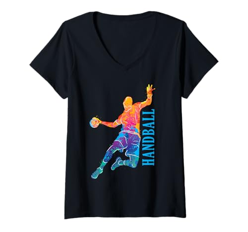 Damen Handballspieler, Handballer, Frankreich, Kinder, Jungen, lustig T-Shirt mit V-Ausschnitt Damen Handballspieler, Handballer, Frankreich, Kinder, Jungen, lustig T-Shirt mit V-Ausschnitt von Hand handball Handballeur Joueur de hand humour