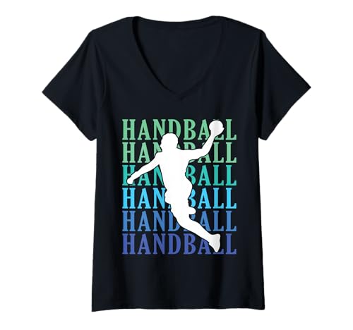 Damen Handballspieler, Handballer, Frankreich, Kinder, Jungen, lustig T-Shirt mit V-Ausschnitt Damen Handballspieler, Handballer, Frankreich, Kinder, Jungen, lustig T-Shirt mit V-Ausschnitt von Hand handball Handballeur Joueur de hand humour