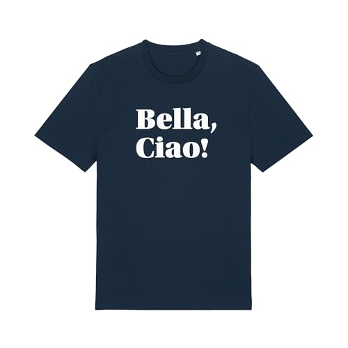 Hand und Feuer Unisex T-Shirt Italienisch Bella Ciao Dunkelblau 3XL von Hand und Feuer