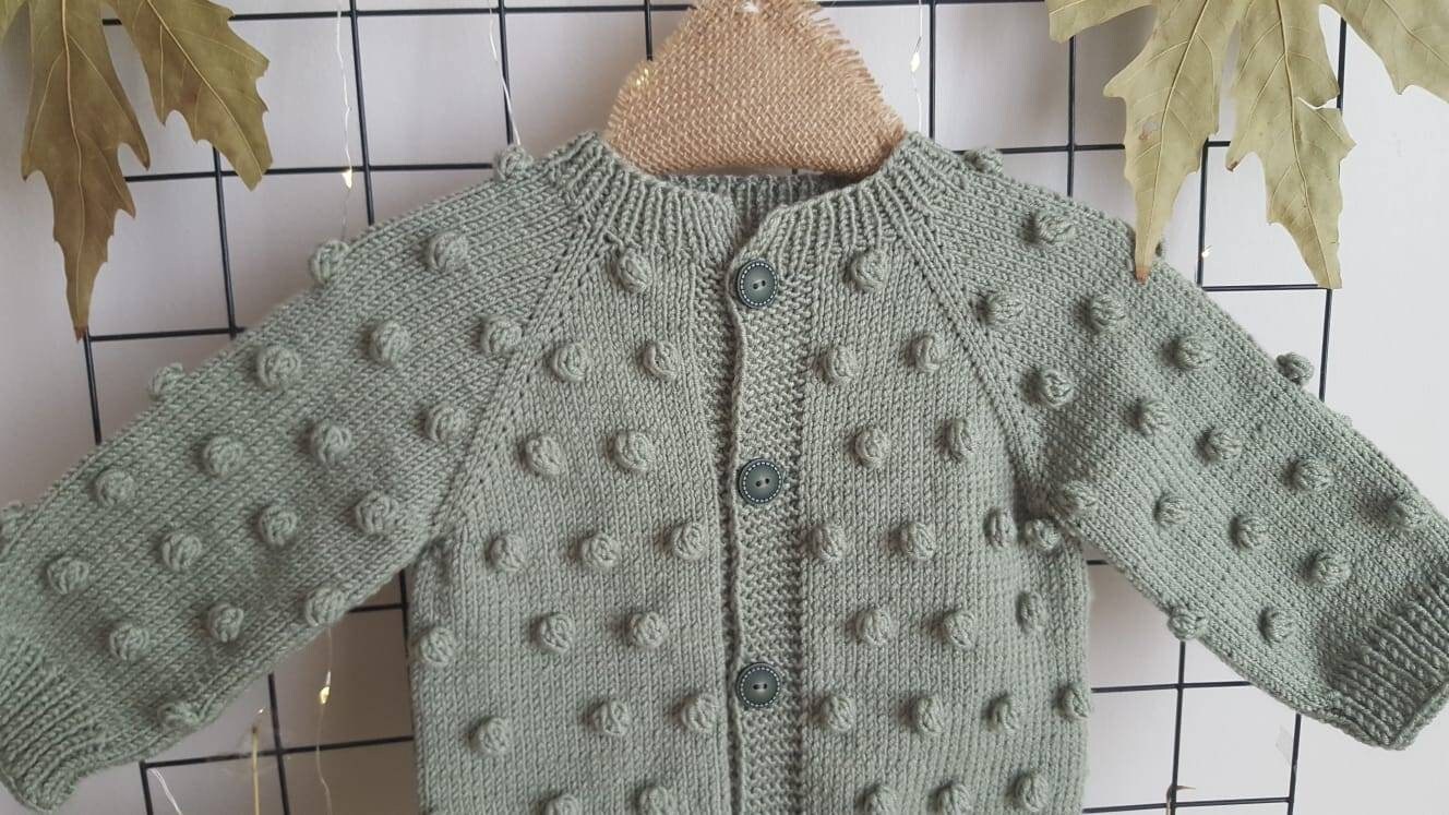 Popcorn Baby Strickjacke, Mintgrüne Jacke Handgemachte, Mädchen/Jungen Gestrickte Blase Niedliche Strickjacke von HandKnittedMssAlinaa