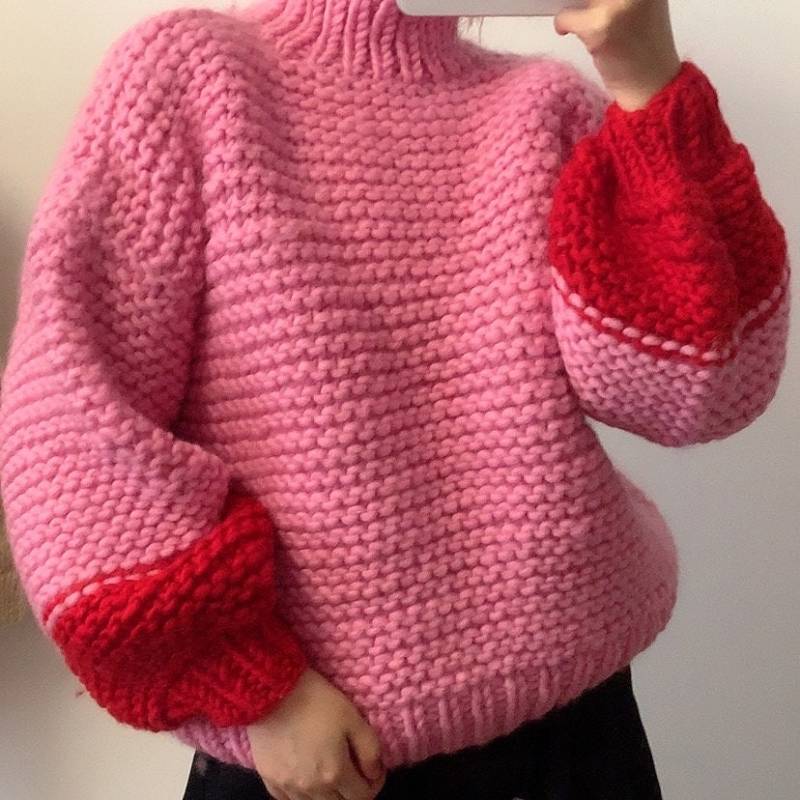 Handgestrickte Merino Wolle Color Block Pullover Warmer Pullover von HandKnittingSweater