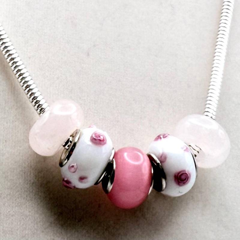 Rosa Edelstein Großloch Halskette Rosenquarz, Katzenauge, Silberkette von HandMadeBySunshine