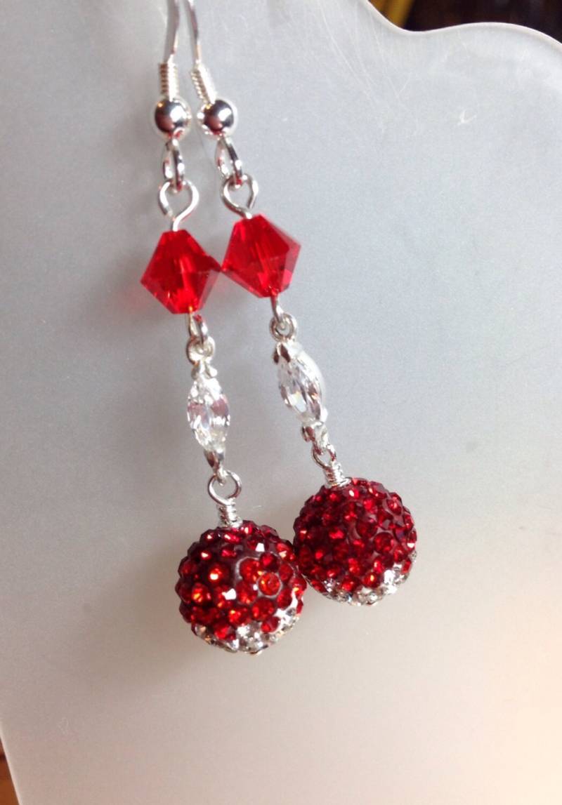 Rote Kristall Statement Ohrringe Sterling Silber Cubic Zirkonia, Glam New Year Schmuck von HandMadeBySunshine