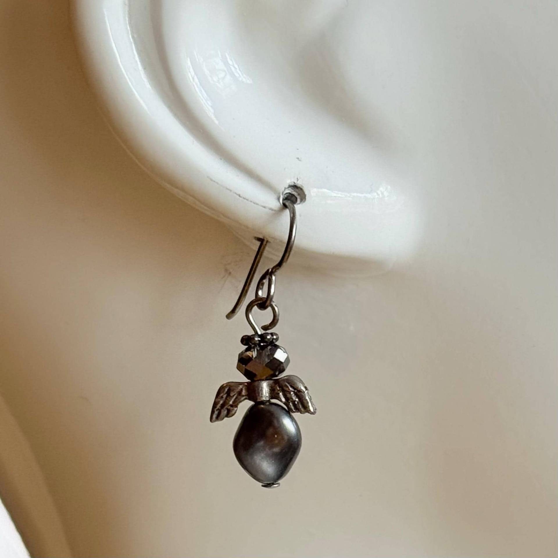 Swarovski Engel Ohrringe Crystal Pearl Religiöser Schmuck von HandMadeBySunshine