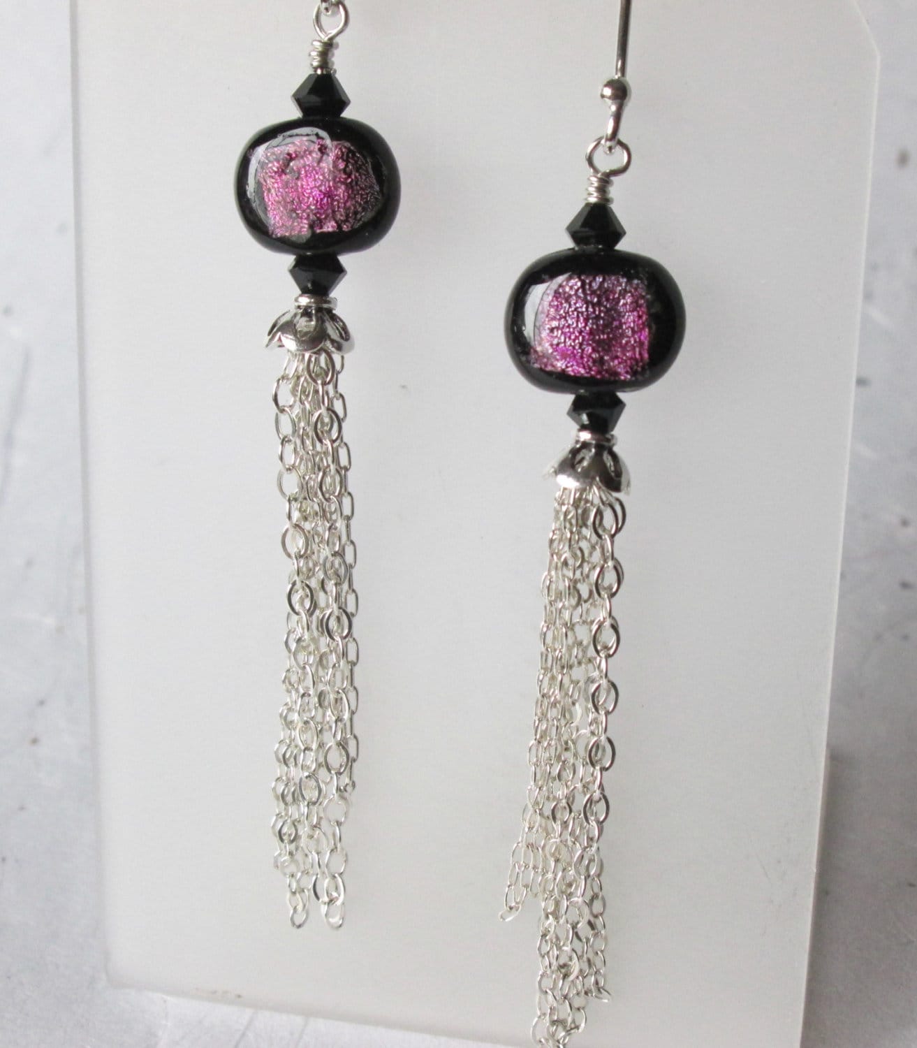 sterling Silber Quasten Ohrringe Lila Dichroic Glasohrringe von HandMadeBySunshine