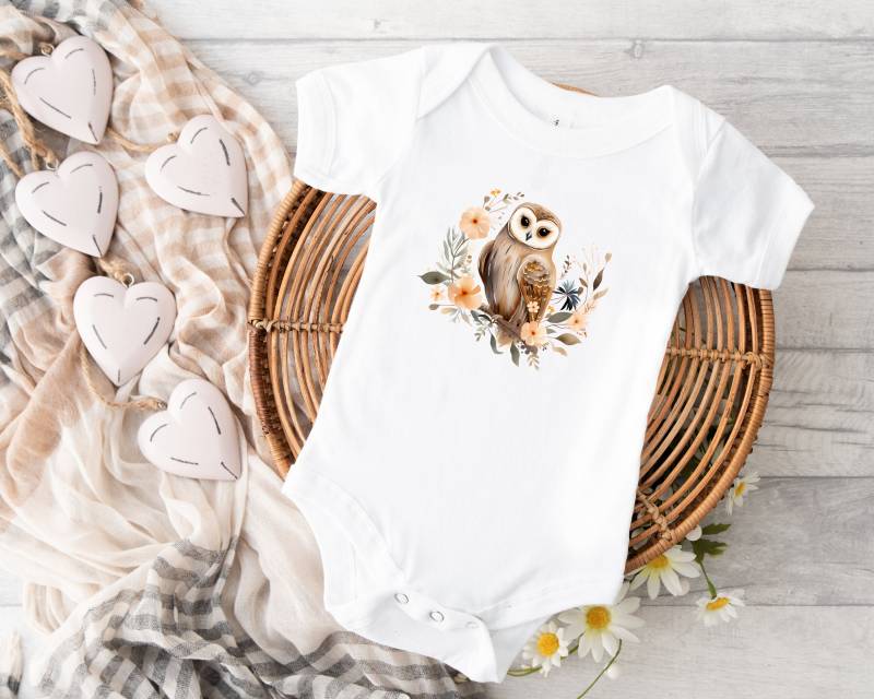 Baby-Strampler Mädchen Jungen, Babybody Mit Eule, Strampler Kurzarm von HandMakeCandle