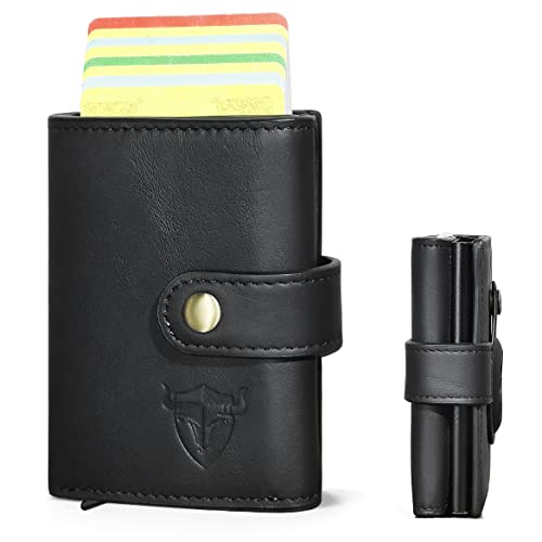 Handadsume Echte Verrückte Pferd Leder Reise Geschenk Vordertasche Mit Airtag Snap Organizer RFID Smart Wallet Für Männer Männlich 1685 (Schwarz) von Handadsume