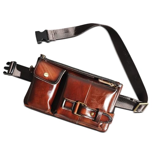 Handadsume FB811-29 Bauchtasche aus wasserabweisendem Segeltuch und Leder, für Wandern, Reiten, Reisen, kleine Handy-Tasche für Damen und Herren, 100 % Leder - Der 8135 Wine, Medium, Vintage Retro von Handadsume