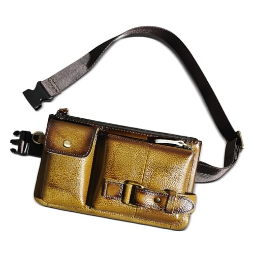 Handadsume FB811-29 Bauchtasche aus wasserabweisendem Segeltuch und Leder, für Wandern, Reiten, Reisen, kleine Handy-Tasche für Damen und Herren, 100 % Leder - Die 8135 Hellbraun, Medium, Vintage von Handadsume