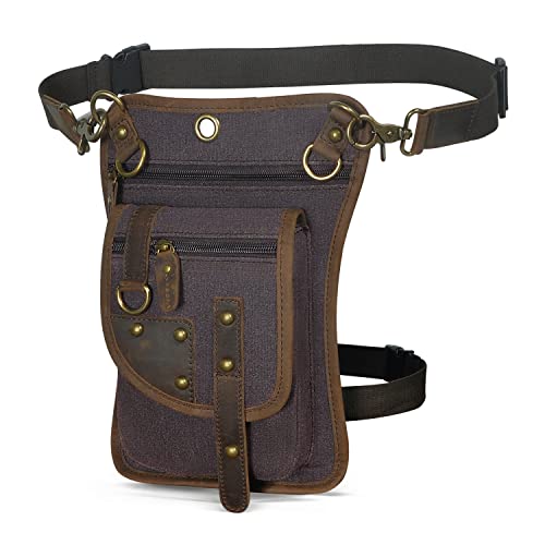 Herren Canvas + Leder Motorrad Reiten Tasche Beinbeutel Beintasche Außenbeintasche Hüfttasche Drop Leg Tasche 2141 (2141 Kaffee) von Handadsume