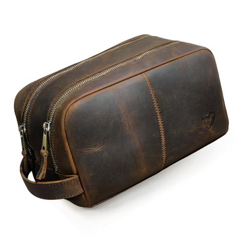 Handadsume Retro Echte Verrückte Pferd Leder Handgemachte Reise Waschraum Toilettentasche für Männer-Dopp Kit für Rasur Kit 771 (772 Braun) von Handadsume