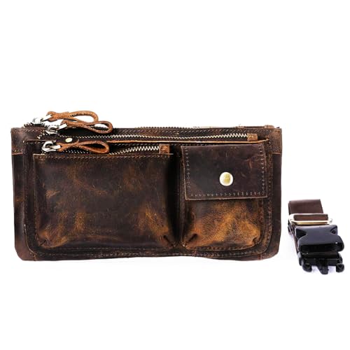 Handadsume Wasserfeste Leinwand Echtleder Wandern Reiten Reisen Fanny Pack Hüfttasche Kleine Telefon Tasche für Männer Frauen FB811-29 (100% Leder-Braun) von Handadsume