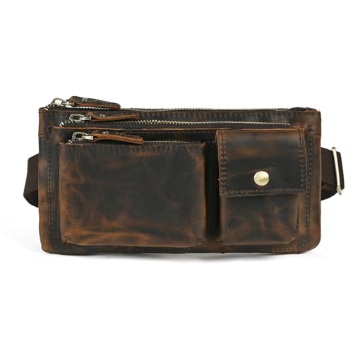 Handadsume Wasserfeste Leinwand Echtleder Wandern Reiten Reisen Fanny Pack Hüfttasche Kleine Telefon Tasche für Männer Frauen FB811-29 (100% Leder-Braun) von Handadsume