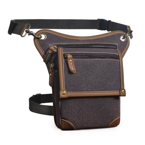 Herren Canvas + Leder Motorrad Reiten Tasche Beinbeutel Beintasche Außenbeintasche Hüfttasche Drop Leg Tasche FB2141 (Y-211-4 Kaffee) von Handadsume