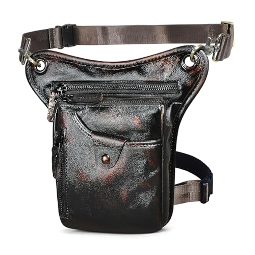 Herren Canvas + Leder Motorrad Reiten Tasche Beinbeutel Beintasche Außenbeintasche Hüfttasche Drop Leg Tasche FB211-5 (100% Echtleder-211-5-Coffee2) von Handadsume