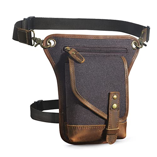 Herren Canvas + Leder Motorrad Reiten Tasche Beinbeutel Beintasche Außenbeintasche Hüfttasche Drop Leg Tasche FB211-6 (211-6 Kaffee) von Handadsume