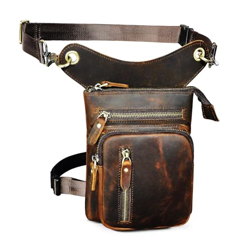 Herren Canvas + Leder Motorrad Reiten Tasche Beinbeutel Beintasche Außenbeintasche Hüfttasche Drop Leg Tasche FB211-6 (X-211-11-100% Leder) von Handadsume