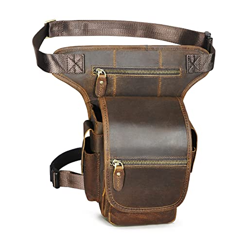 Herren Canvas + Leder Motorrad Reiten Tasche Beinbeutel Beintasche Außenbeintasche Hüfttasche Drop Leg Tasche FB211-8 (X-3110-100% Leder) von Handadsume