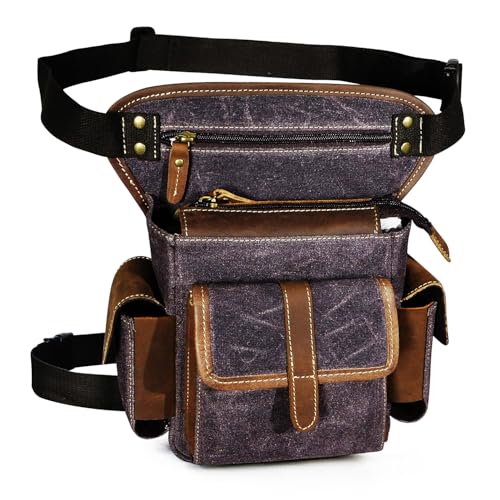 Herren Canvas + Leder Motorrad Reiten Tasche Beinbeutel Beintasche Außenbeintasche Hüfttasche Drop Leg Tasche FB913-5 (Kaffee) von Handadsume