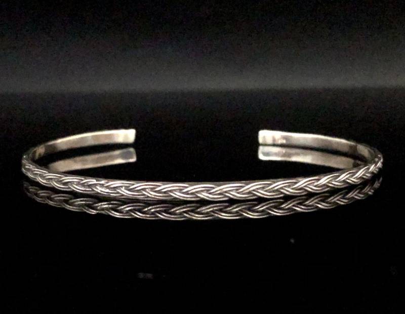 Geflochtenes Sterling Silber Manschette Armband - Bali Oxidized Braid 3 Mm von HandandMindSilver