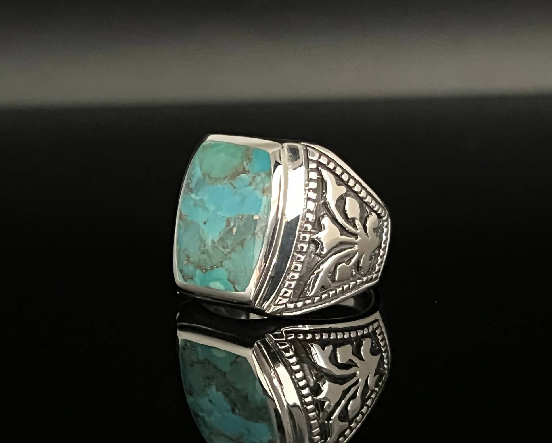 Herren Siegelstein Ring // 925 Sterling Silber Türkis Größen 7 Bis 12 von HandandMindSilver