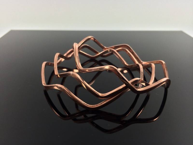 Kupfer Zig Zag Armreifen // 3Er Set 100% Handgefertigt Grösse 15cm Bis 18cm von HandandMindSilver