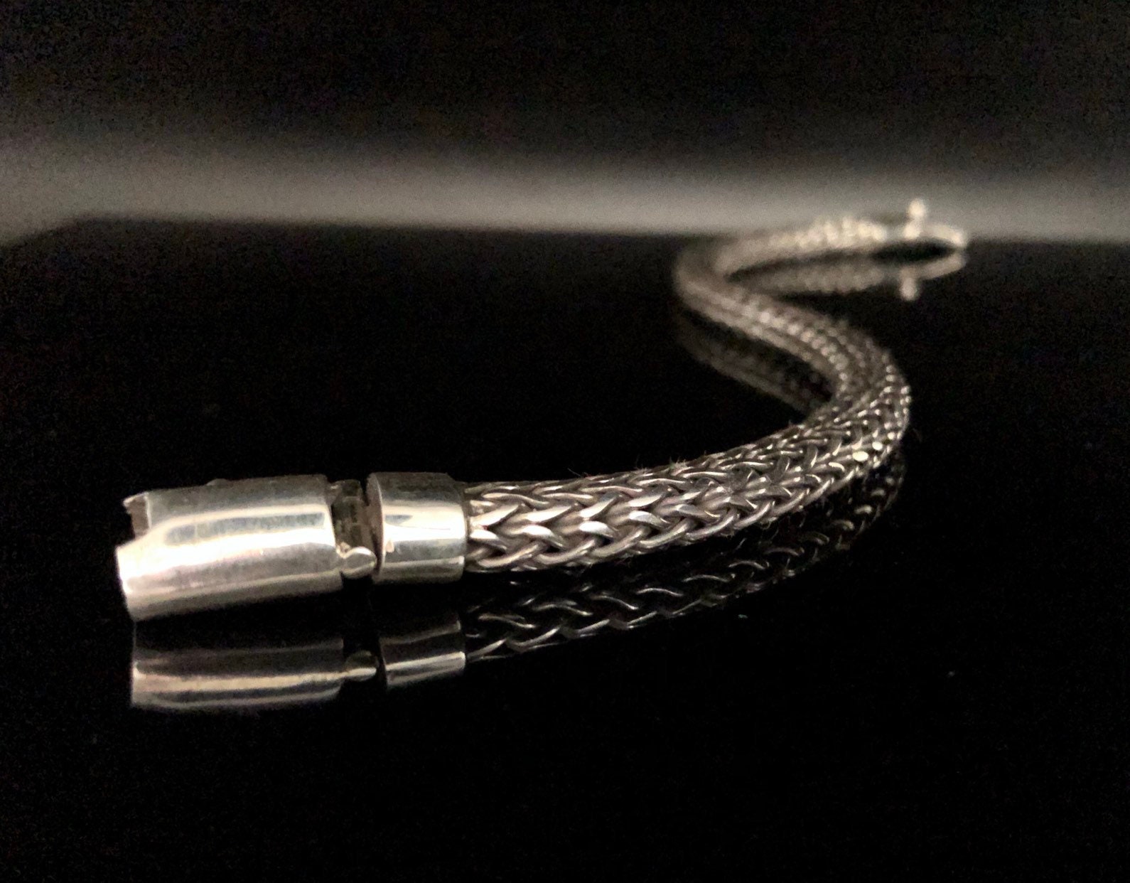 Silbergewebe Bali Armband - 925 Sterling Silber 23 cm Sicherer Sicherheitsverschluss Dicke Gage von HandandMindSilver