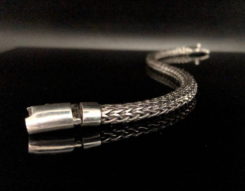 Silbergewebe Bali Armband - 925 Sterling Silber 23 cm Sicherer Sicherheitsverschluss Dicke Gage von HandandMindSilver