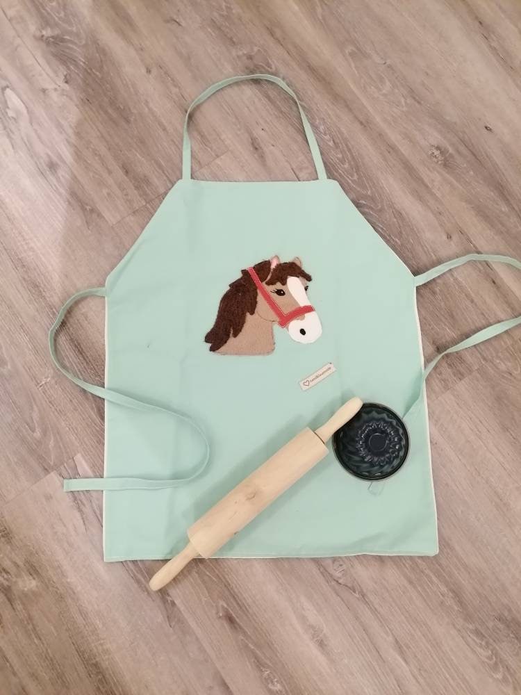 Kinderschürze Pferd Unisex Mädchen, Rosa, Türkis von Handandlovemade