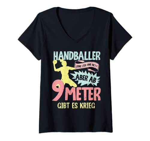 Damen Handballer Sind Lieb Lustiger Handballerin Spruch Mädchen T-Shirt mit V-Ausschnitt von Handball Coole Geschenkidee Handballer Outfit Shop