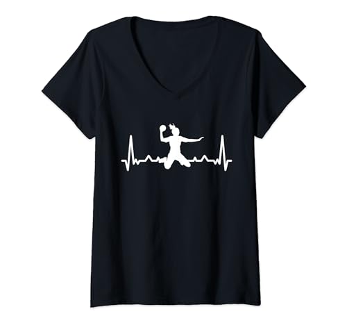 Damen Herzschlag Handball EKG Heartbeat Outfit Handballspielerin T-Shirt mit V-Ausschnitt Damen Herzschlag Handball EKG Heartbeat Outfit Handballspielerin T-Shirt mit V-Ausschnitt von Handball Damen Bekleidung und Handball Zubehör