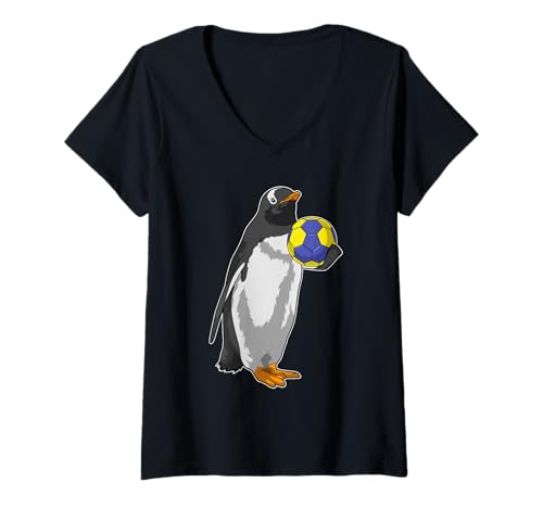 Damen Pinguin Handballer Handball Sport T-Shirt mit V-Ausschnitt Damen Pinguin Handballer Handball Sport T-Shirt mit V-Ausschnitt von Handballer Handball