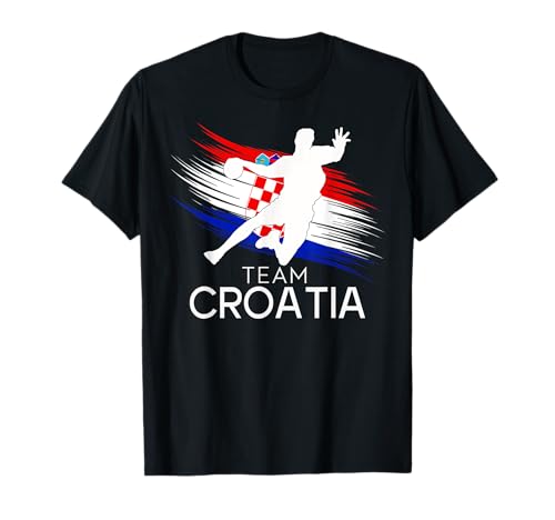 Handball Kroatien Trikot Croatia Handballfan - Unisex-Kinder, Herren, Damen - Schwarz - Klein - Kurzarm - Rundhals-Shirt mit kurzen Ärmeln - T-Shirt von Handball Kroatien Tshirt Croatia Handballfan