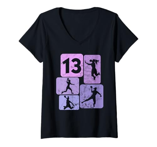 Damen 13. Geburtstag Handballer 13 Jahre Mädchen Handball T-Shirt mit V-Ausschnitt Damen 13. Geburtstag Handballer 13 Jahre Mädchen Handball T-Shirt mit V-Ausschnitt von Handball Mädchen Geschenke Kinder Geburtstagsshirt
