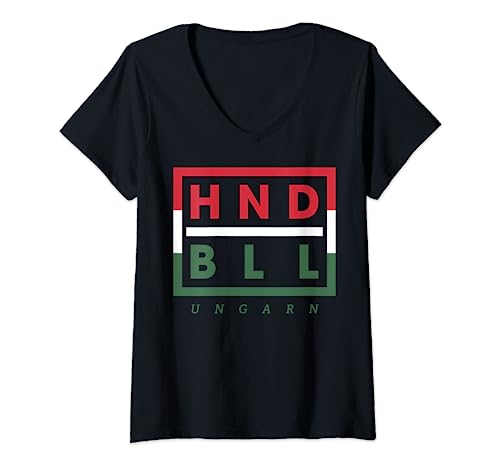 Damen Ungarn Fan Trikot - HNDBLL Handballer Geschenk T-Shirt mit V-Ausschnitt von Handball Trikot Ungarn HND BLL Mannschaft