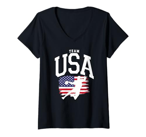 Damen Handball USA Trikot Handballspieler Handballspiel America T-Shirt mit V-Ausschnitt Damen Handball USA Trikot Handballspieler Handballspiel America T-Shirt mit V-Ausschnitt von Handball USA Tshirt Amerika Handballfan
