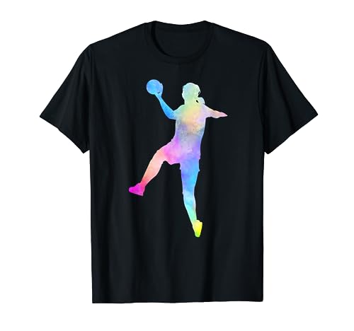Handball Aquarell Print Handballerin Sport Damen Mädchen T-Shirt von Handball Zubehör Bekleidung Für Frauen Und Mädchen