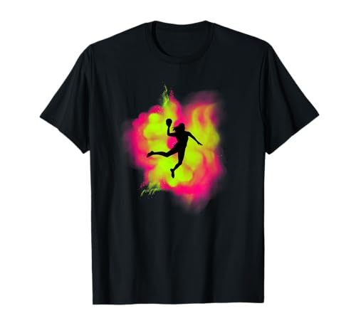 Buntes Handball Damen Frauenhandball Handballerinnen Motiv T-Shirt von Handball & Kicken für die Kickerin auf dem Platz