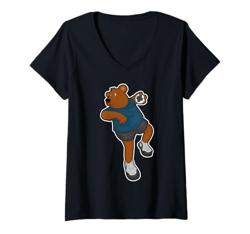 Damen Bär Handballer Handball Sport T-Shirt mit V-Ausschnitt Damen Bär Handballer Handball Sport T-Shirt mit V-Ausschnitt von Handballer Handball